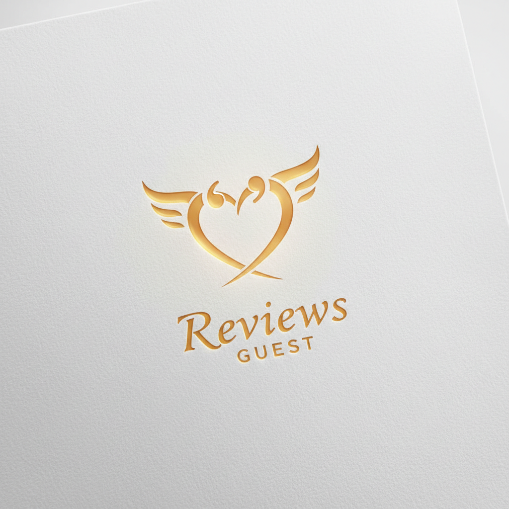 small stylized logo with a heart and quotation marks combined, elegant and welcoming for a guest reviews section